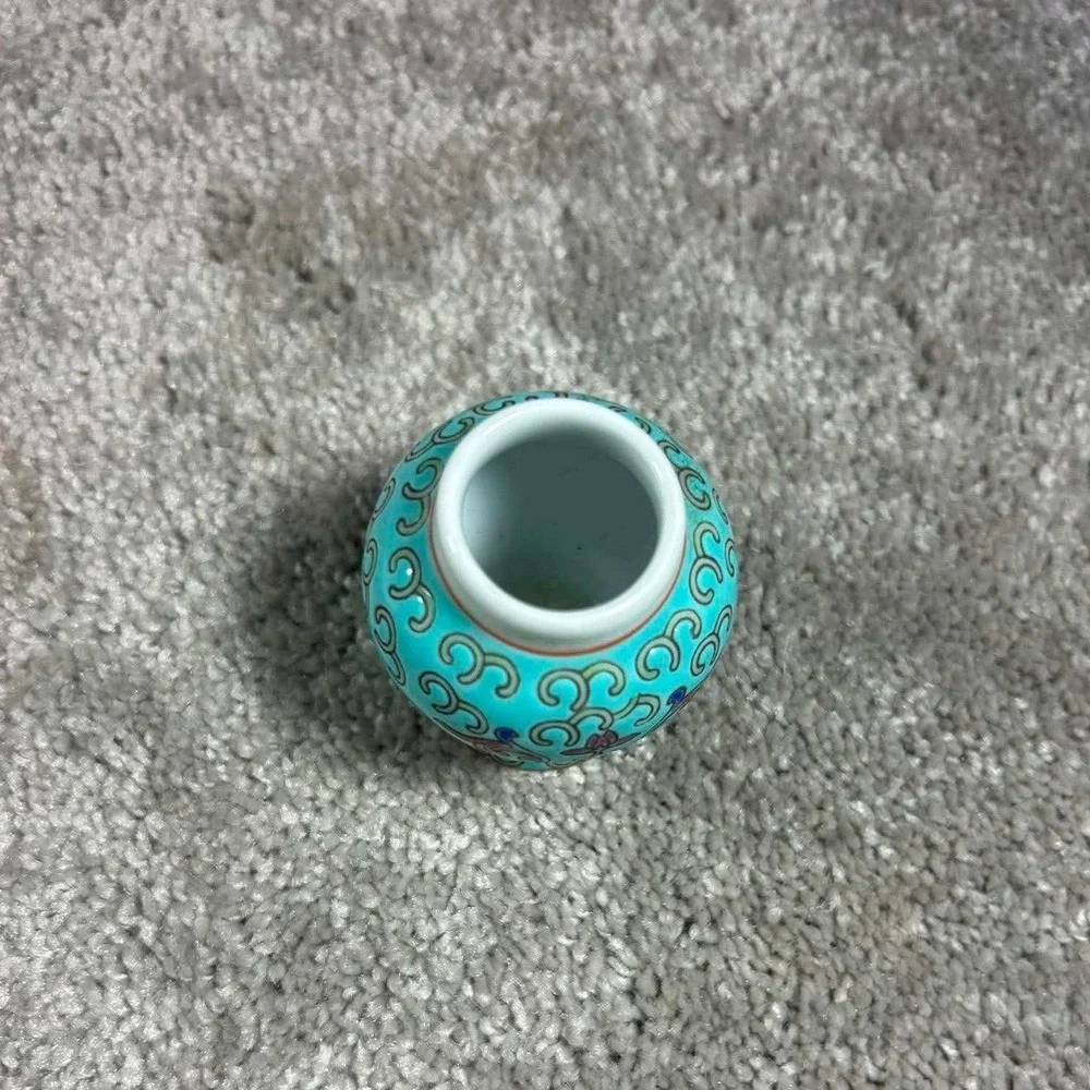 Jingdezhen Miniature Bud Vase Turquoise Famille Rose Floral Porcelain China